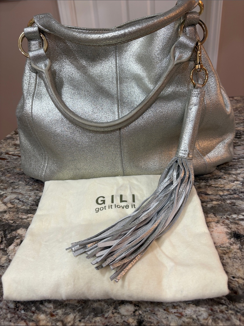 NWT G.I.L.I. Ice Metallic Leather Roma 2 Tote❤️